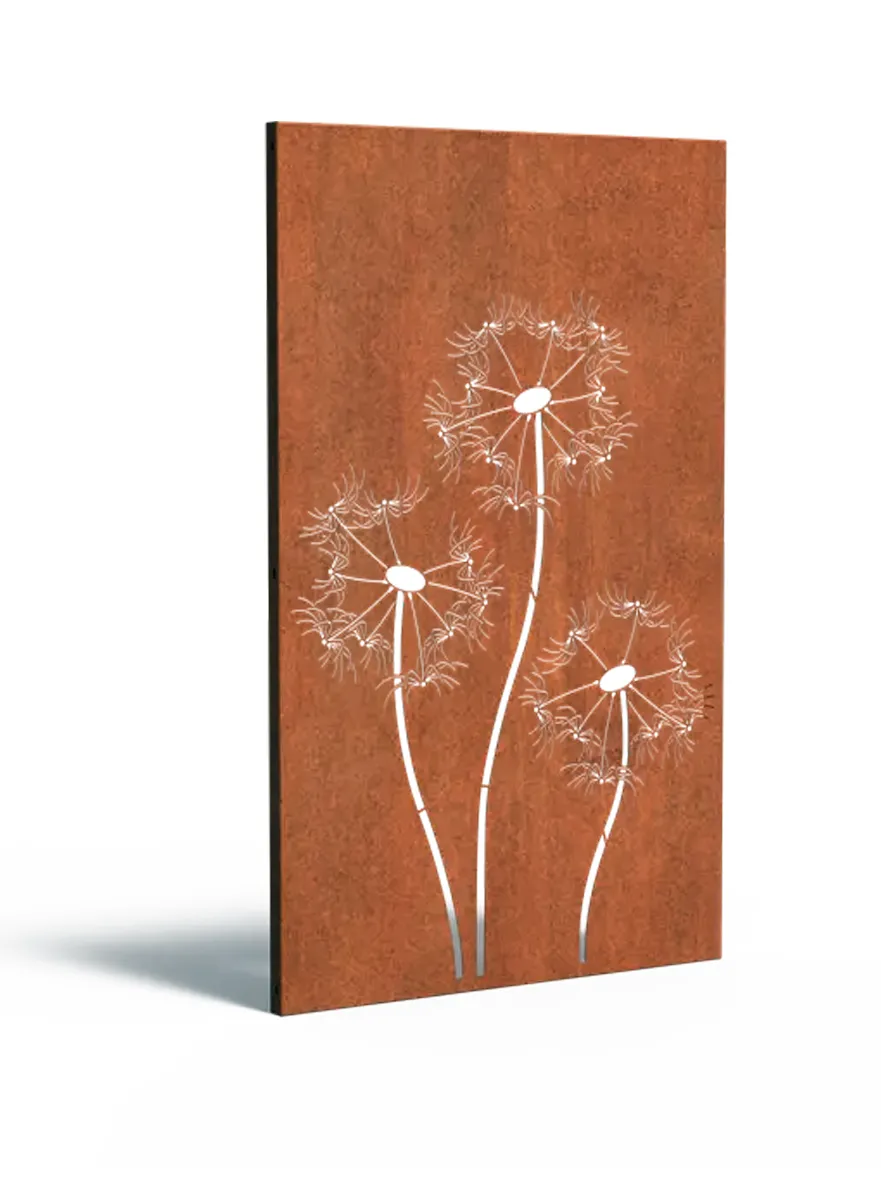 Palissade en acier Corten avec un motif de pissenlit